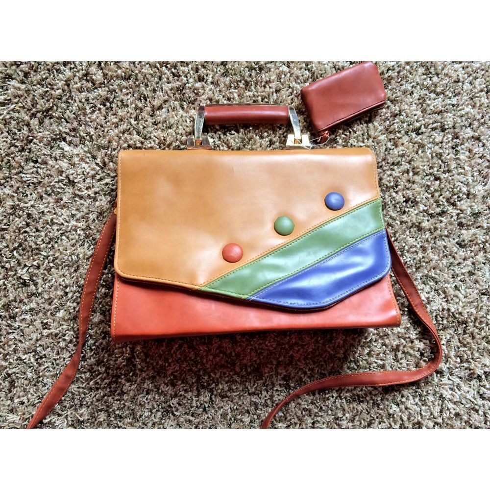 Le‎ Bag Brown Leather Purse with handle and coin purse Shoulder Bag